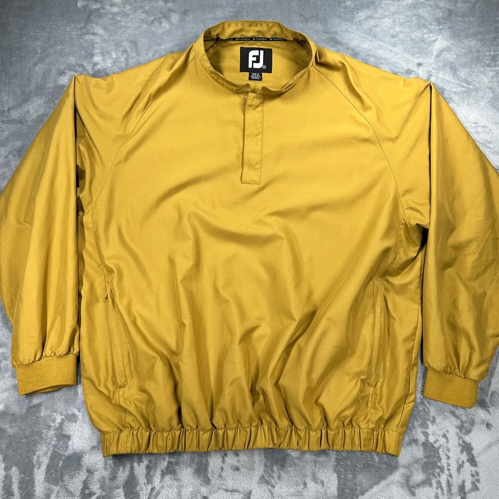 FootJoy Golf Windbreaker Pullover Mustard Yellow XL Snap Mock Neck Raglan Sleeve